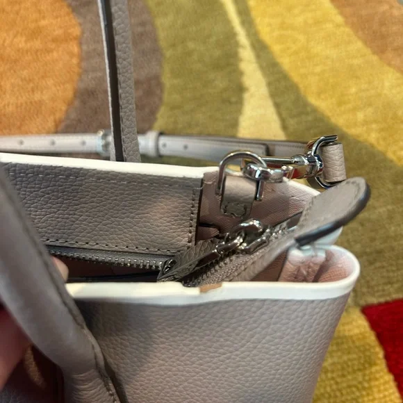 Kate Spade New York Eva Small Top Zip Satchel Leather Bag Purse Grey White Pink